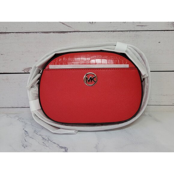 MICHAEL Michael Kors Jet Set Glam Leather Crossbody Bag BRIGHT RED - Picture 4 of 9